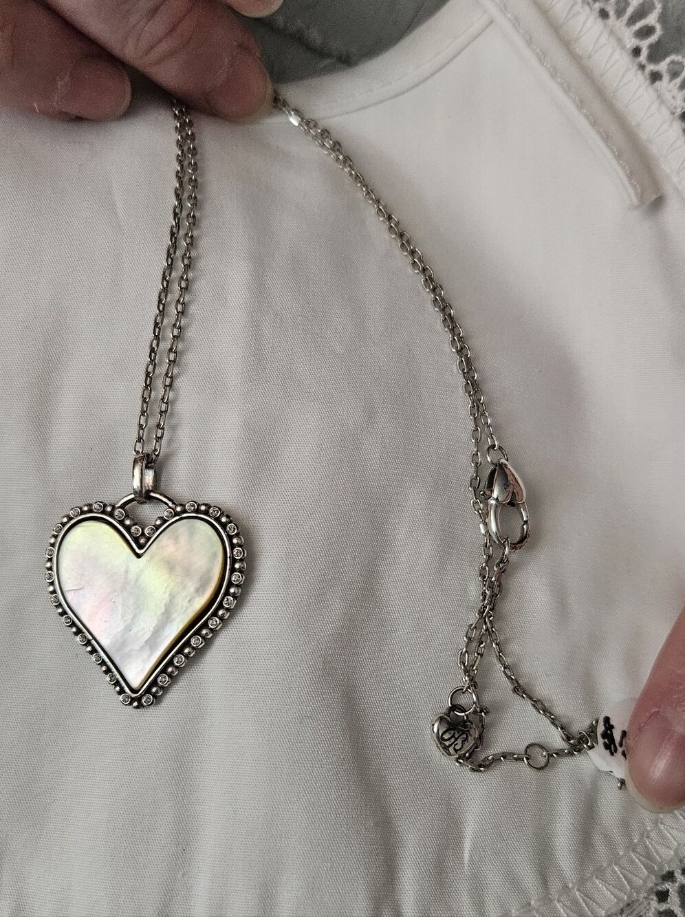 Brighton Silver Heart Pendant Necklace with Mother-of-Pearl Inlay